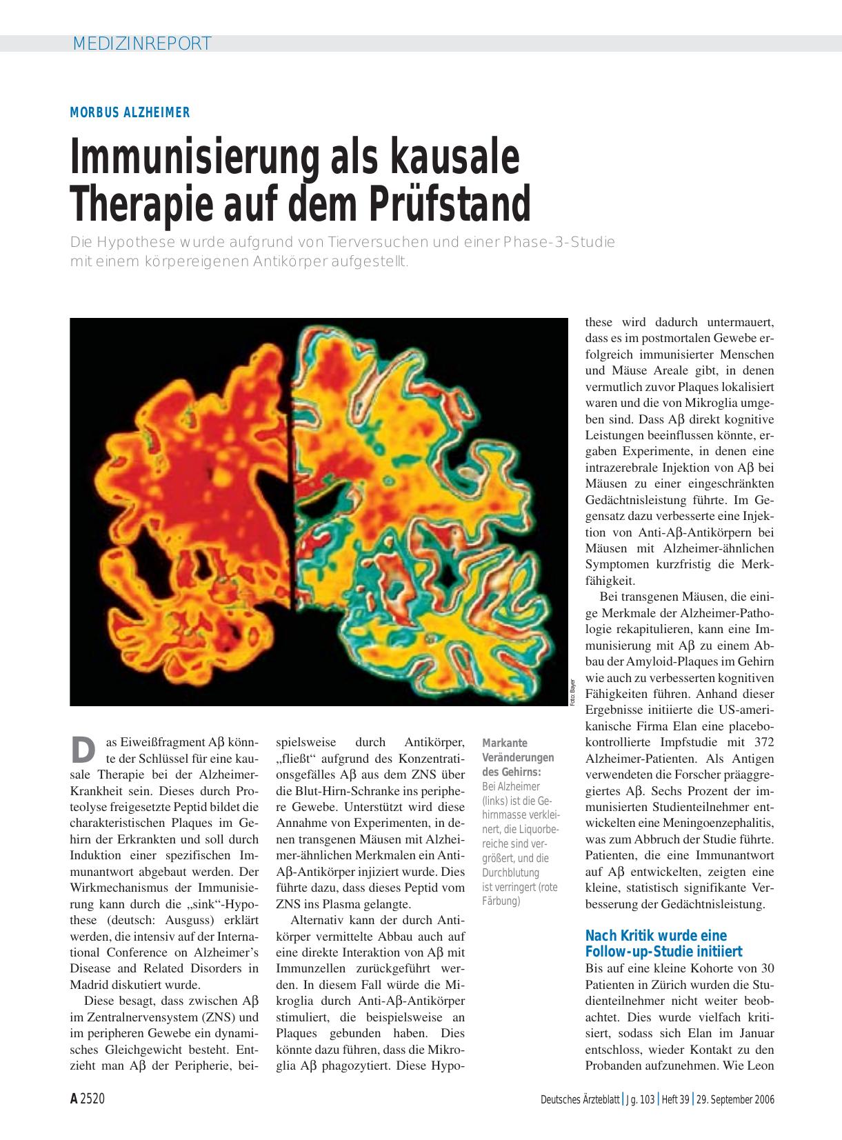 Vorschauseite 1: Morbus alzheimer: Immunisierung als kausale Therapie auf dem Prüfstand