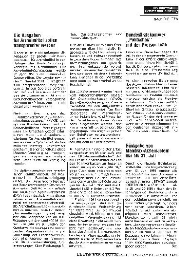 Vorschauseite 1: Bundesärztekammer: "Politschau" mit der Greiser-Liste