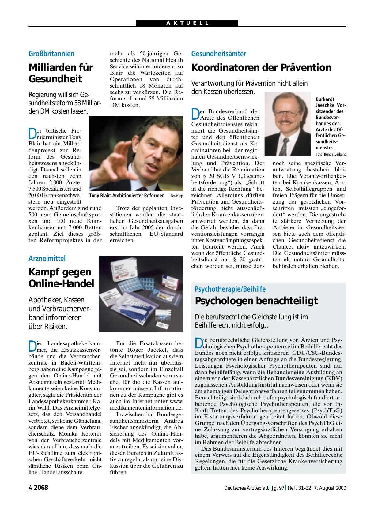 Vorschauseite 1: Psychotherapie/Beihilfe: Psychologen benachteiligt