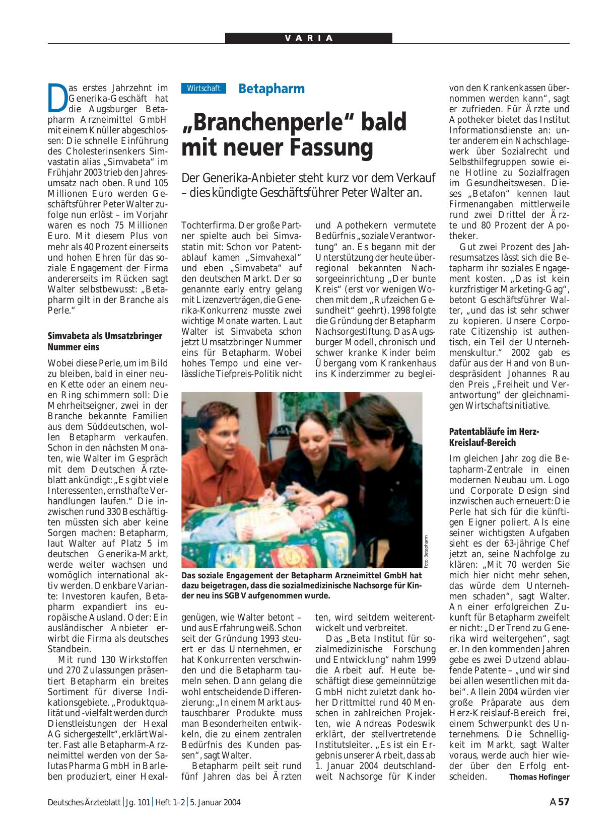 Vorschauseite 1: Betapharm: „Branchenperle“ bald mit neuer Fassung