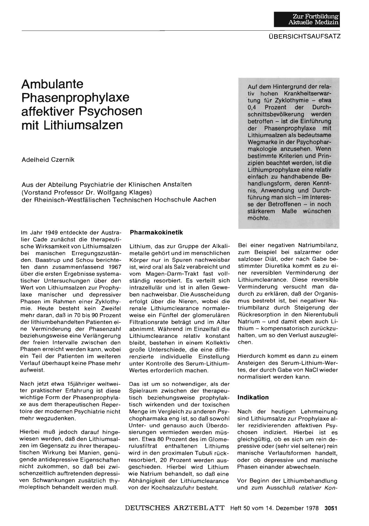 Vorschauseite 1: Ambulante Phasenprophylaxe affektiver Psychosen mit Lithiumsalzen