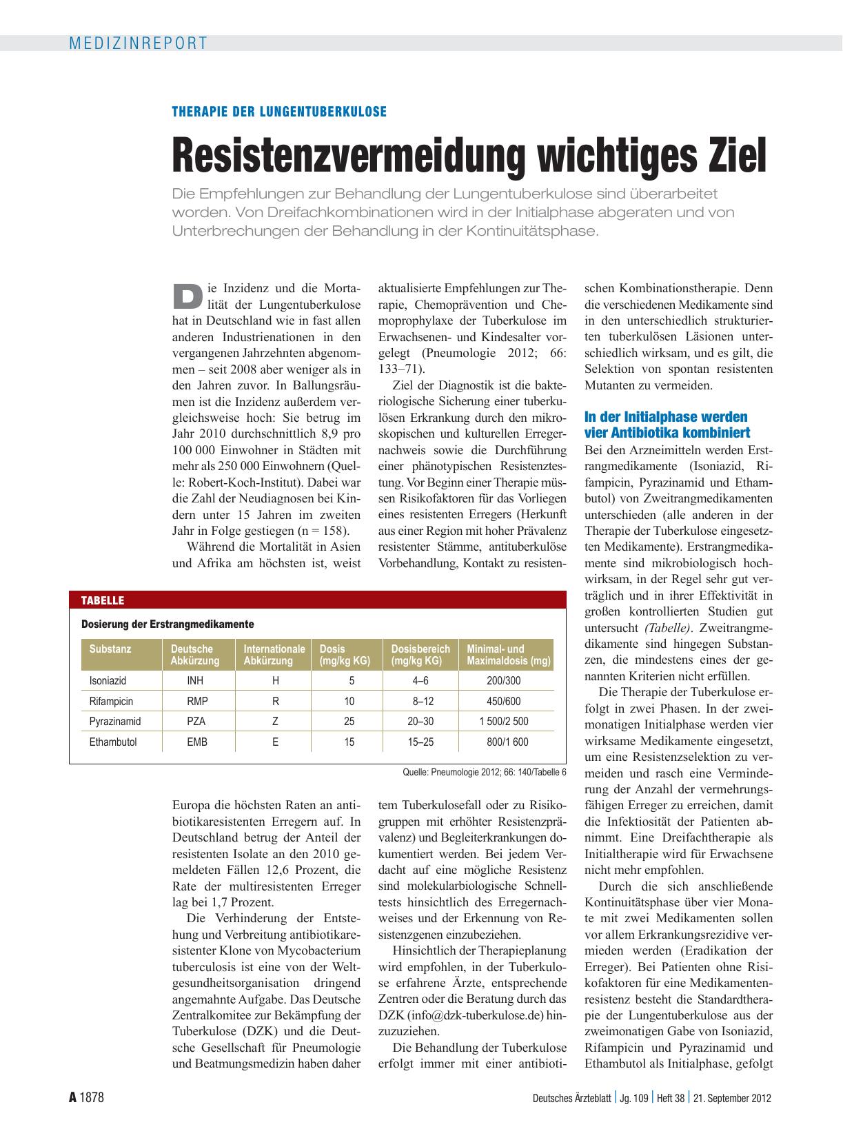 Vorschauseite 1: Therapie der Lungentuberkulose: Resistenzvermeidung wichtiges Ziel