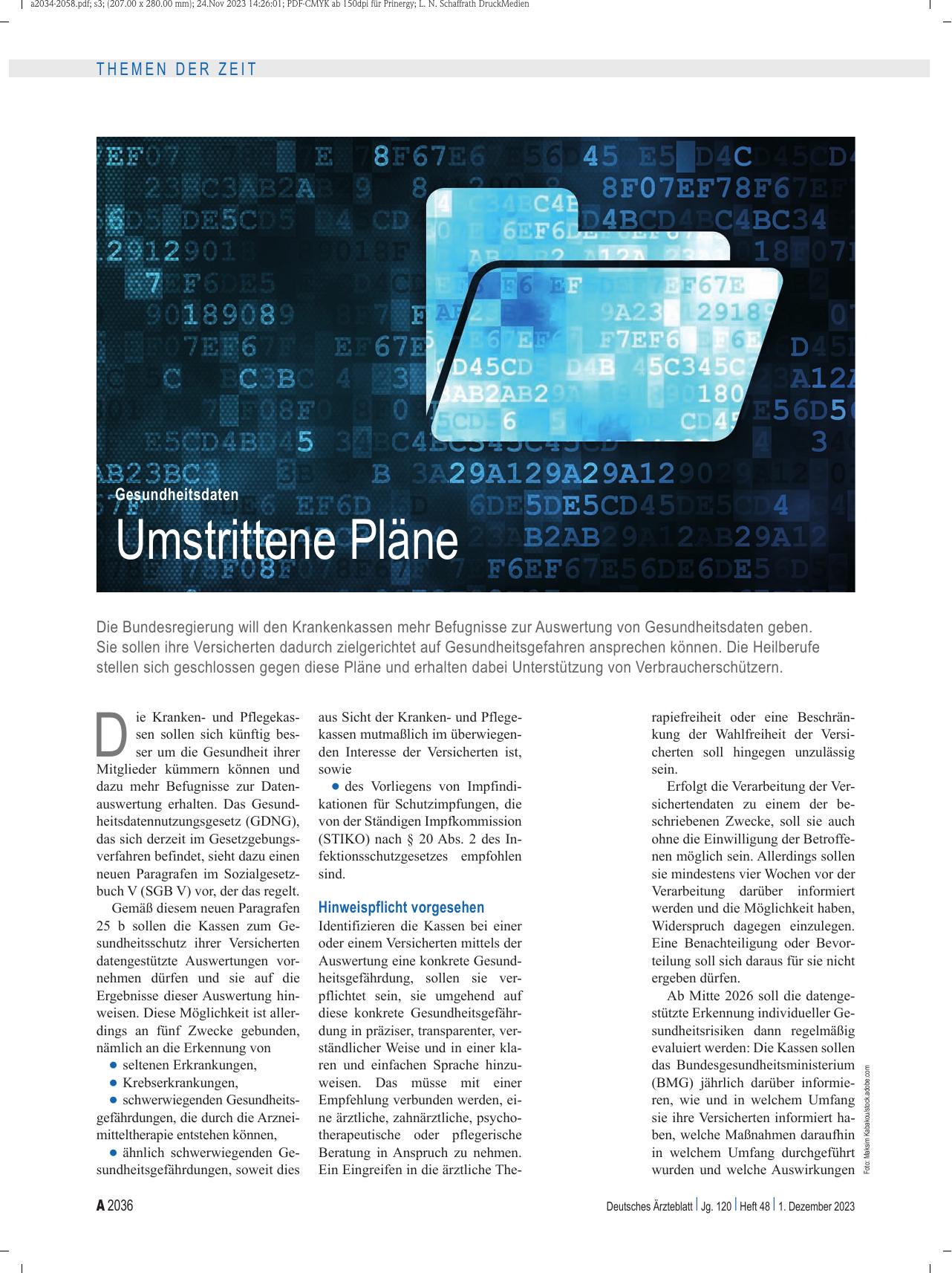 Vorschauseite 1: Gesundheitsdaten: Umstrittene Pläne