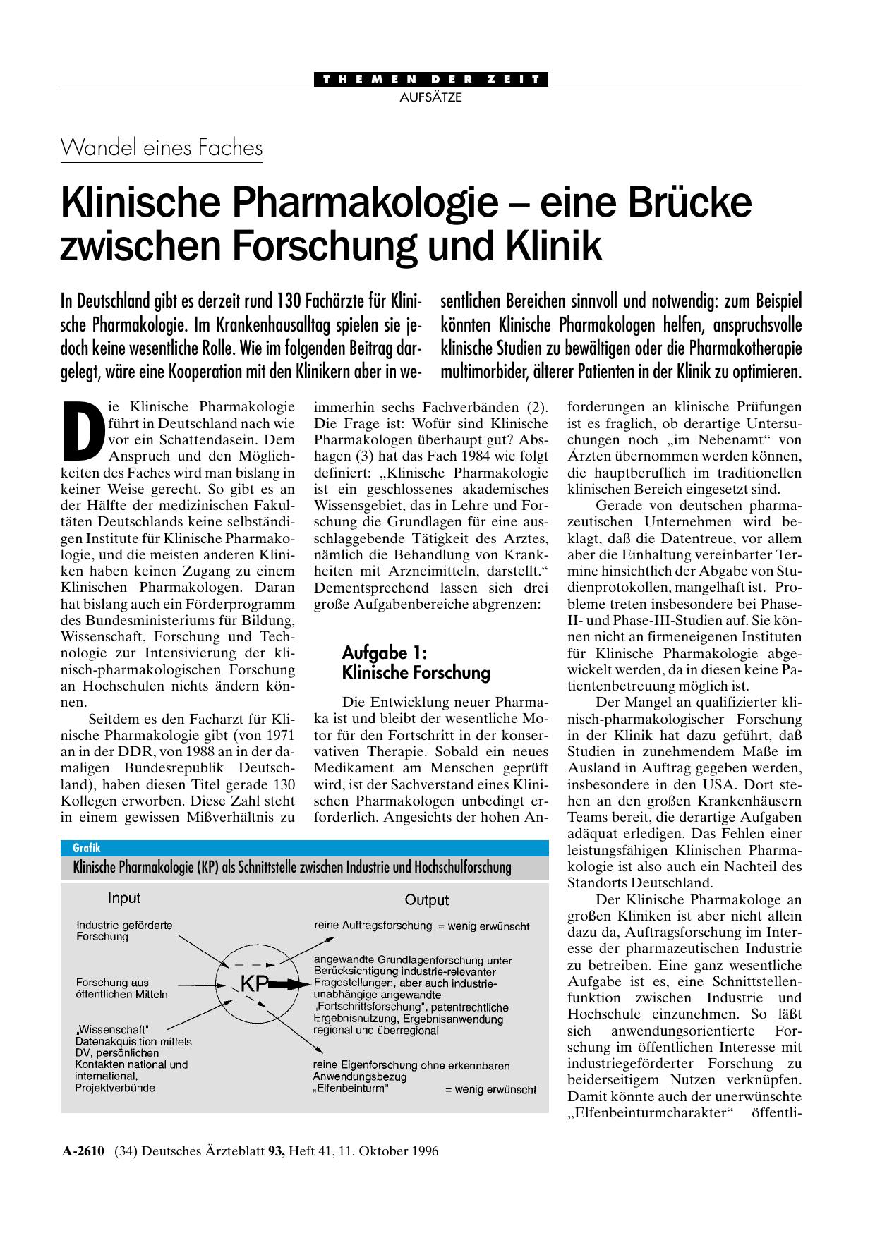 Vorschauseite 1: Wandel eines Faches: Klinische Pharmakologie – eine Brücke zwischen Forschung und Klinik