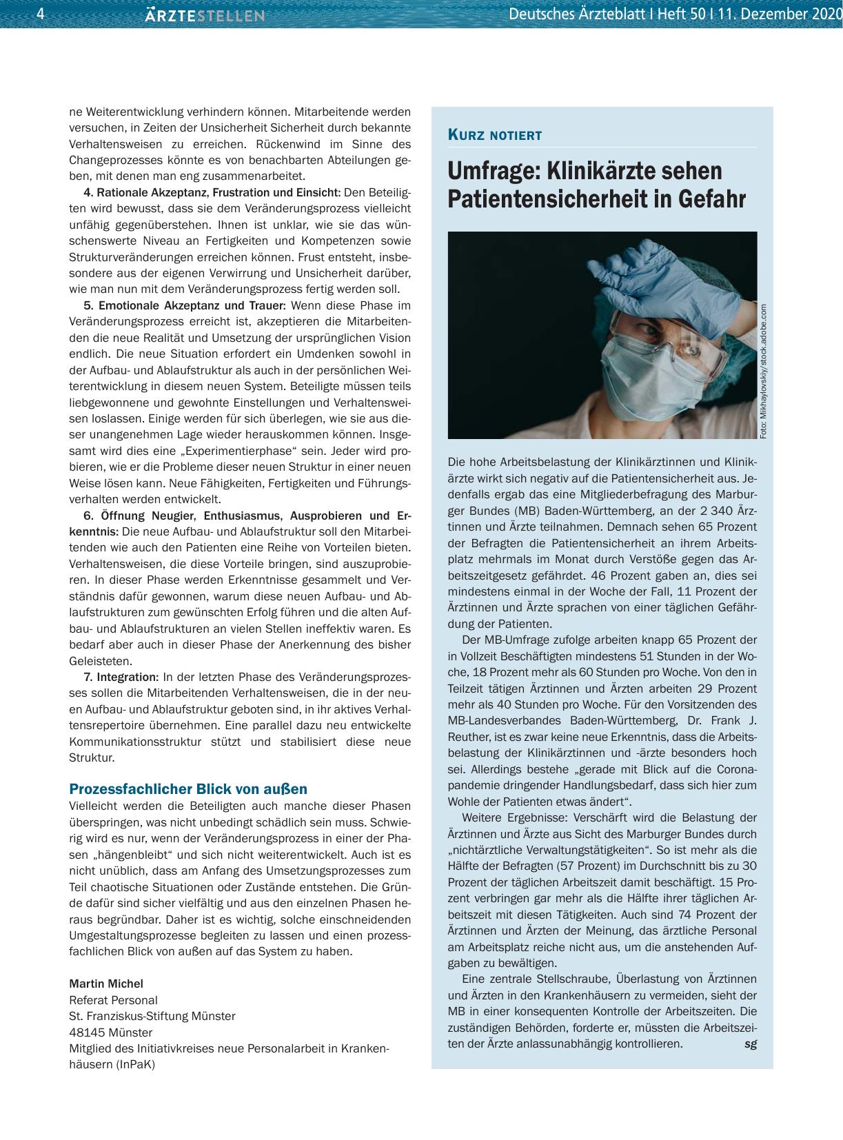 Vorschauseite 1: Umfrage: Klinikärzte sehen Patientensicherheit in Gefahr