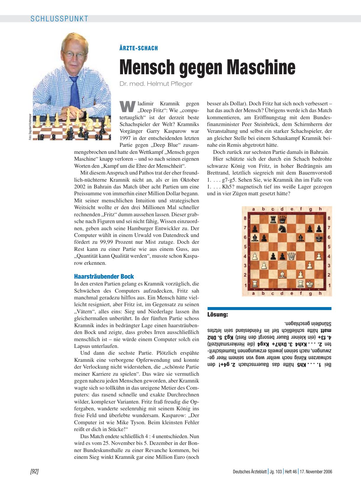 Vorschauseite 1: Ärzte-Schach: Mensch gegen Maschine
