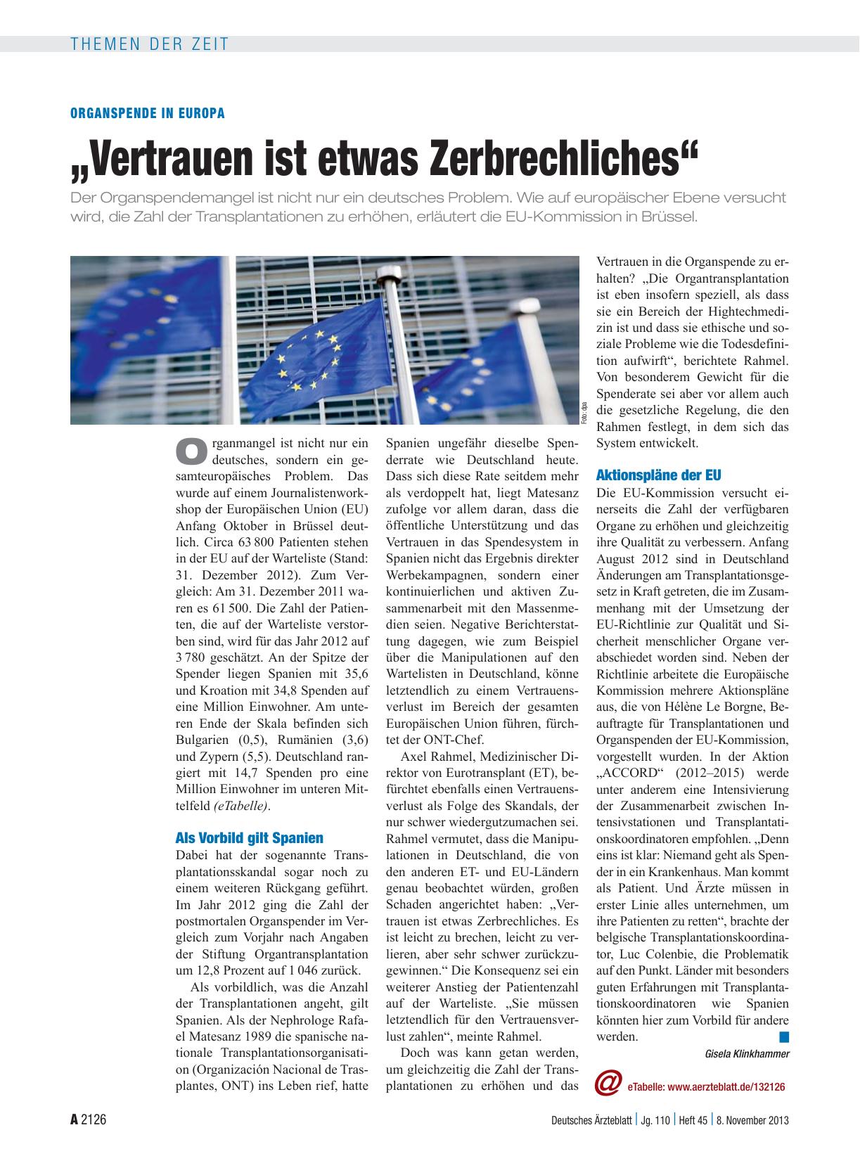 Vorschauseite 1: Organspende in Europa: „Vertrauen ist etwas Zerbrechliches“
