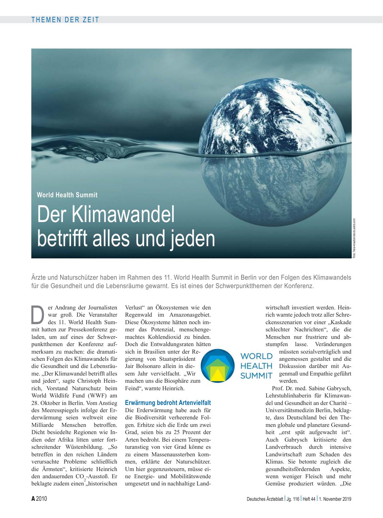 Vorschauseite 1: World Health Summit: Der Klimawandel betrifft alles und jeden