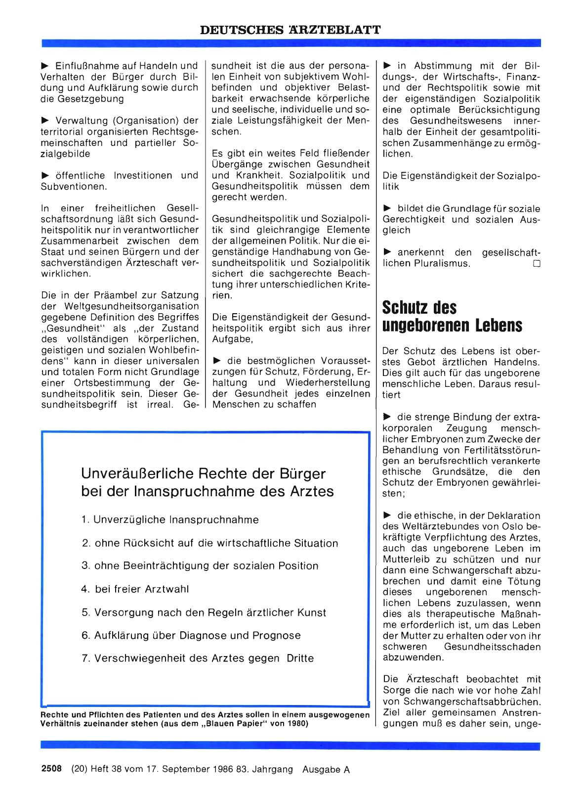 Vorschauseite 1: Gesundheits· und sozialpolitische Vorstellungen der deutschen Ärzteschaft: Schutz des ungeborenen Lebens