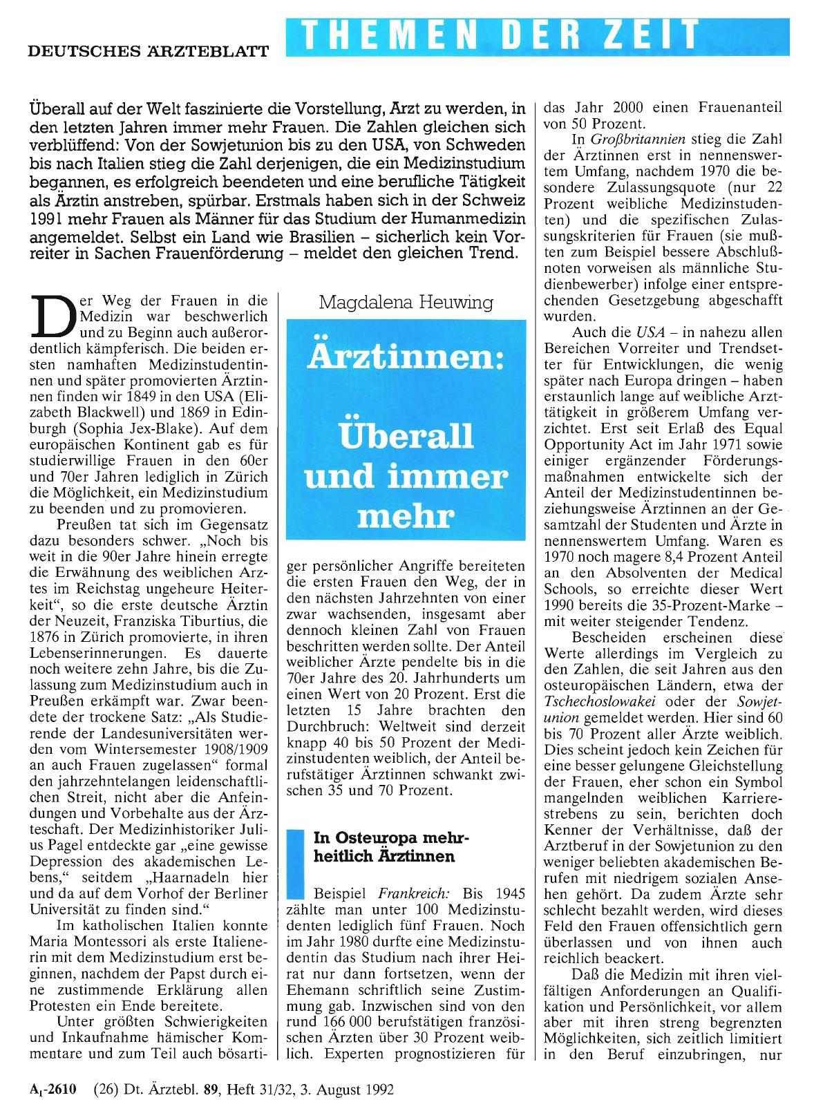 Vorschauseite 1: Ärztinnen: Überall und immer mehr