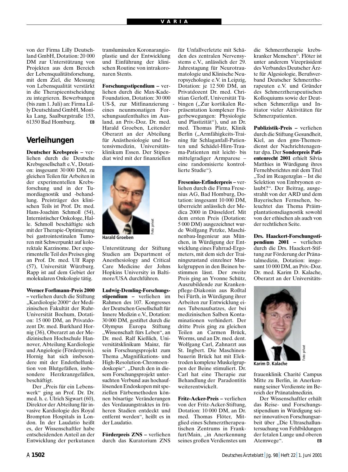 Vorschauseite 1: Verleihungen