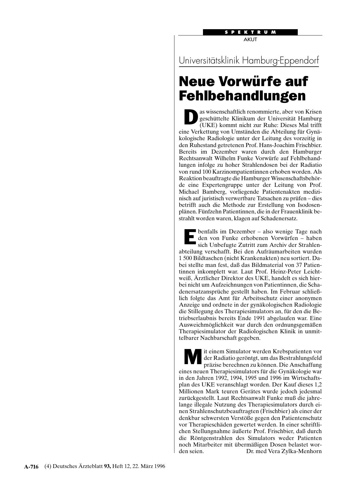 Vorschauseite 1: Universitätsklinik Hamburg-Eppendorf: Neue Vorwürfe auf Fehlbehandlungen