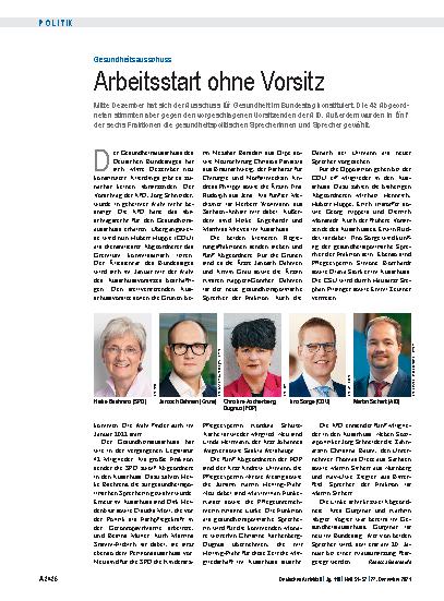 Vorschauseite 1: Gesundheitsausschuss: Arbeitsstart ohne Vorsitz