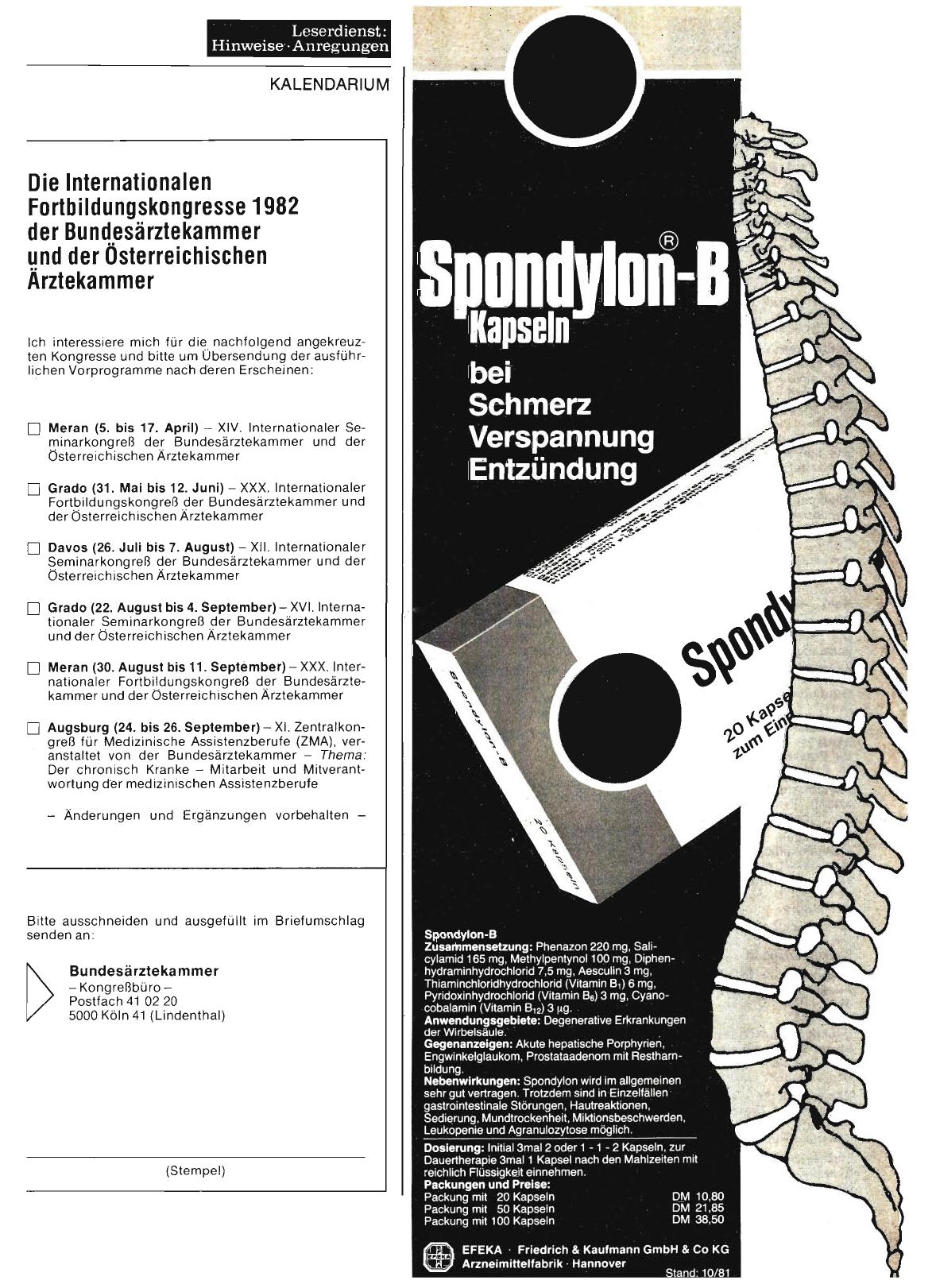 Vorschauseite 1: Die Internationalen Fortbildungskongresse 1982 der Bundesärztekammer und der Österreichischen Ärztekammer