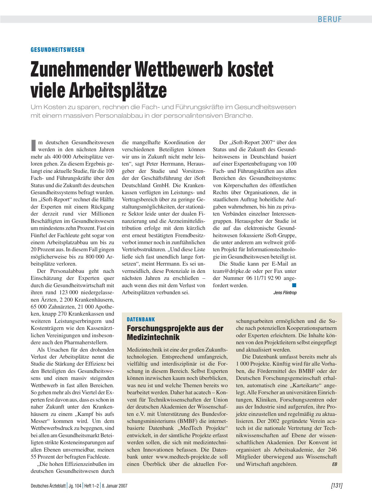 Vorschauseite 1: Datenbank: Forschungsprojekte aus der Medizintechnik