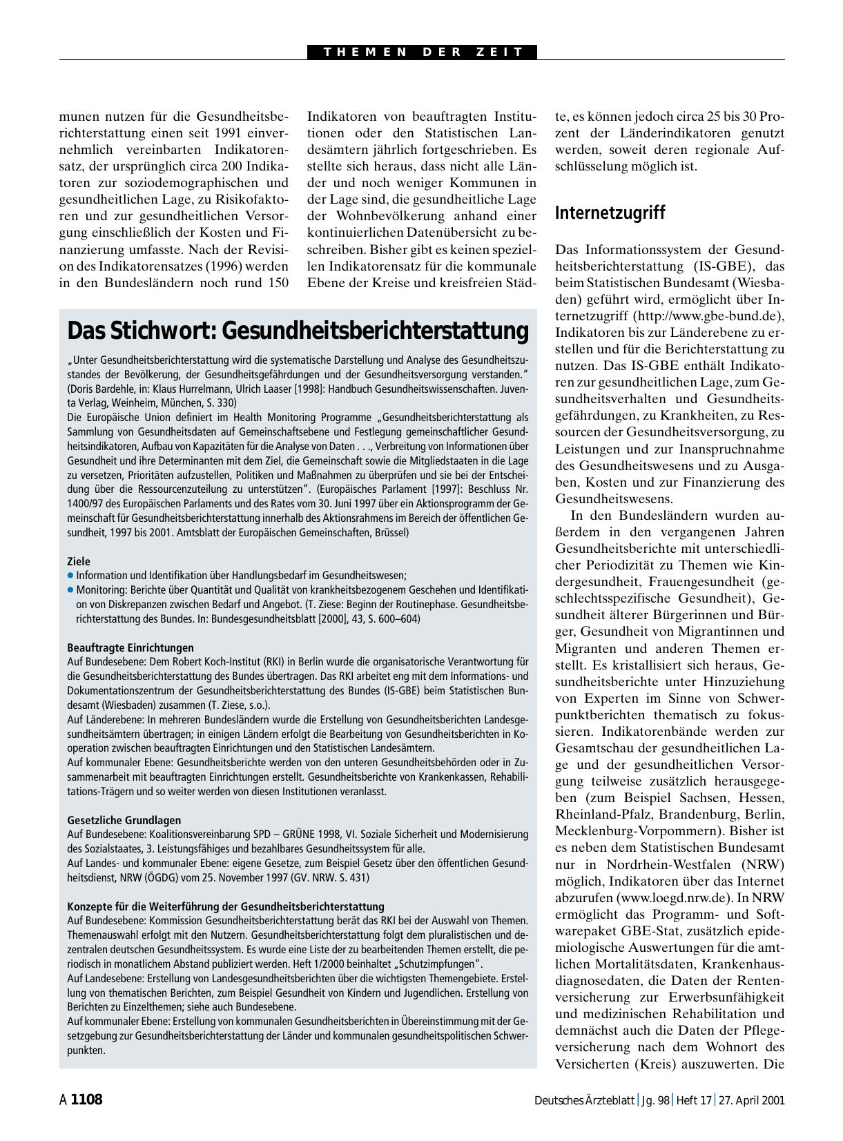 Vorschauseite 1: Das Stichwort: Gesundheitsberichterstattung