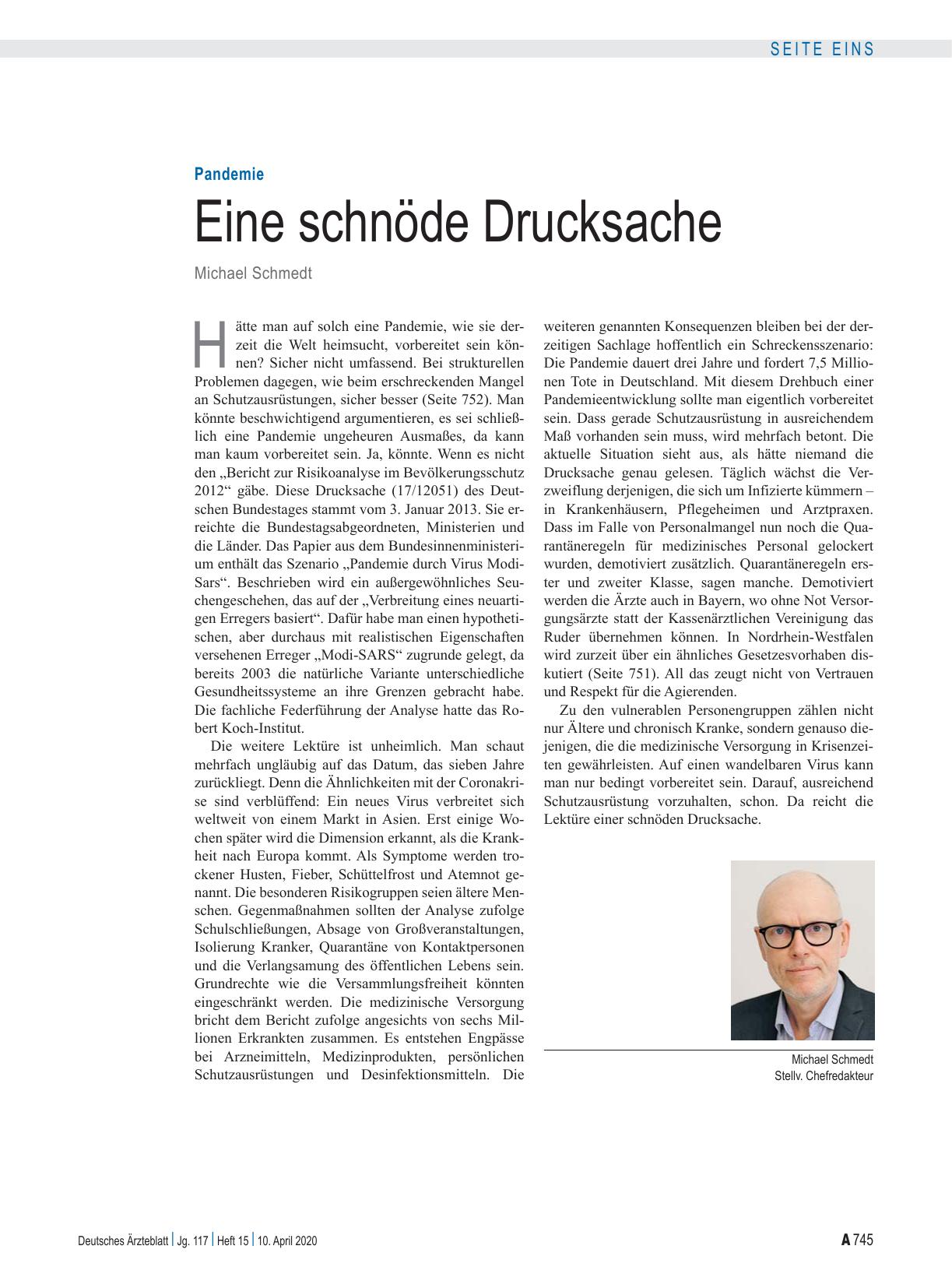 Vorschauseite 1: Pandemie: Eine schnöde Drucksache
