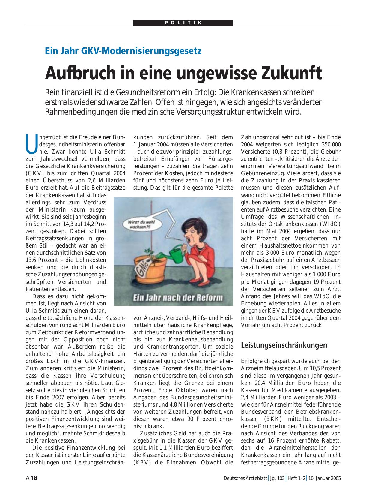 Vorschauseite 1: Ein Jahr GKV-Modernisierungsgesetz: Aufbruch in eine ungewisse Zukunft