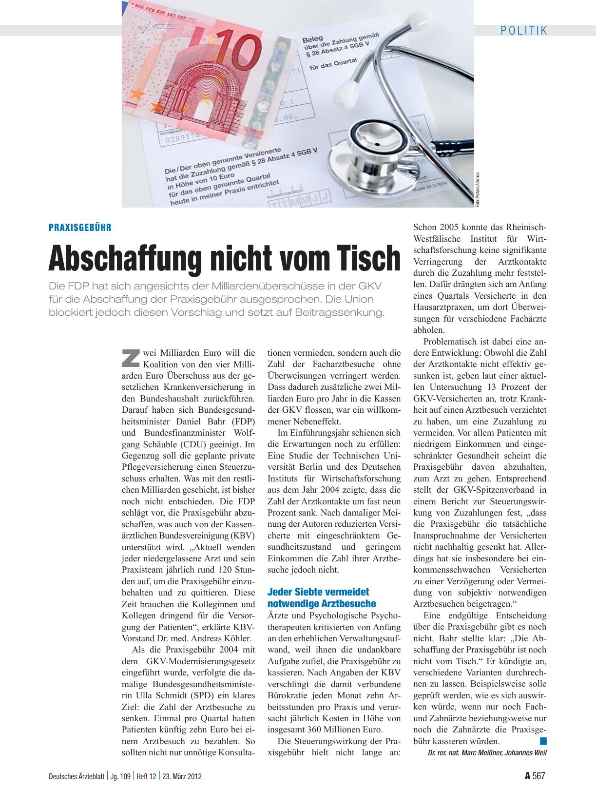 Vorschauseite 1: Praxisgebühr: Abschaffung nicht vom Tisch
