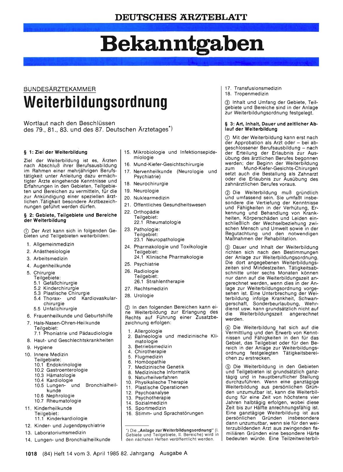 Vorschauseite 1: Weiterbildungsordnung