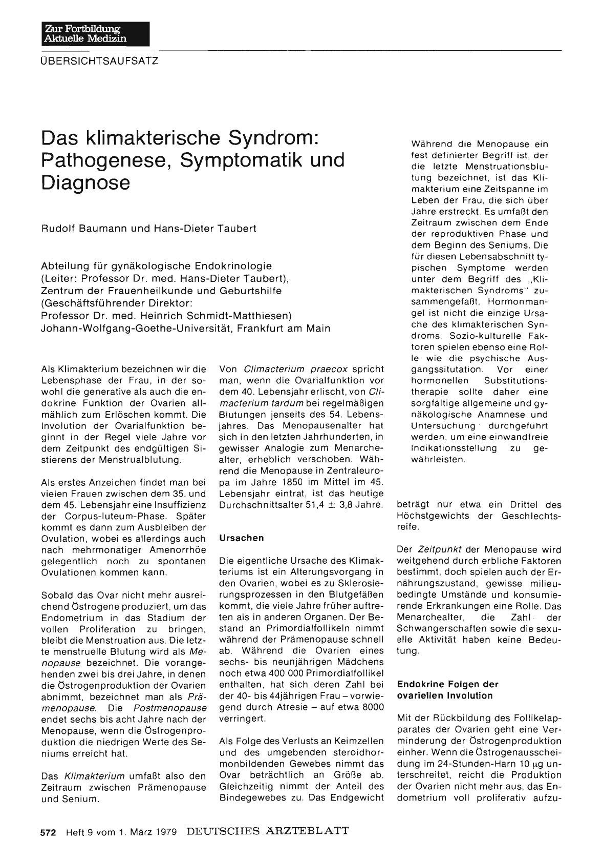 Vorschauseite 1: Das klimakterische Syndrom: Pathogenese, Symptomatik und Diagnose