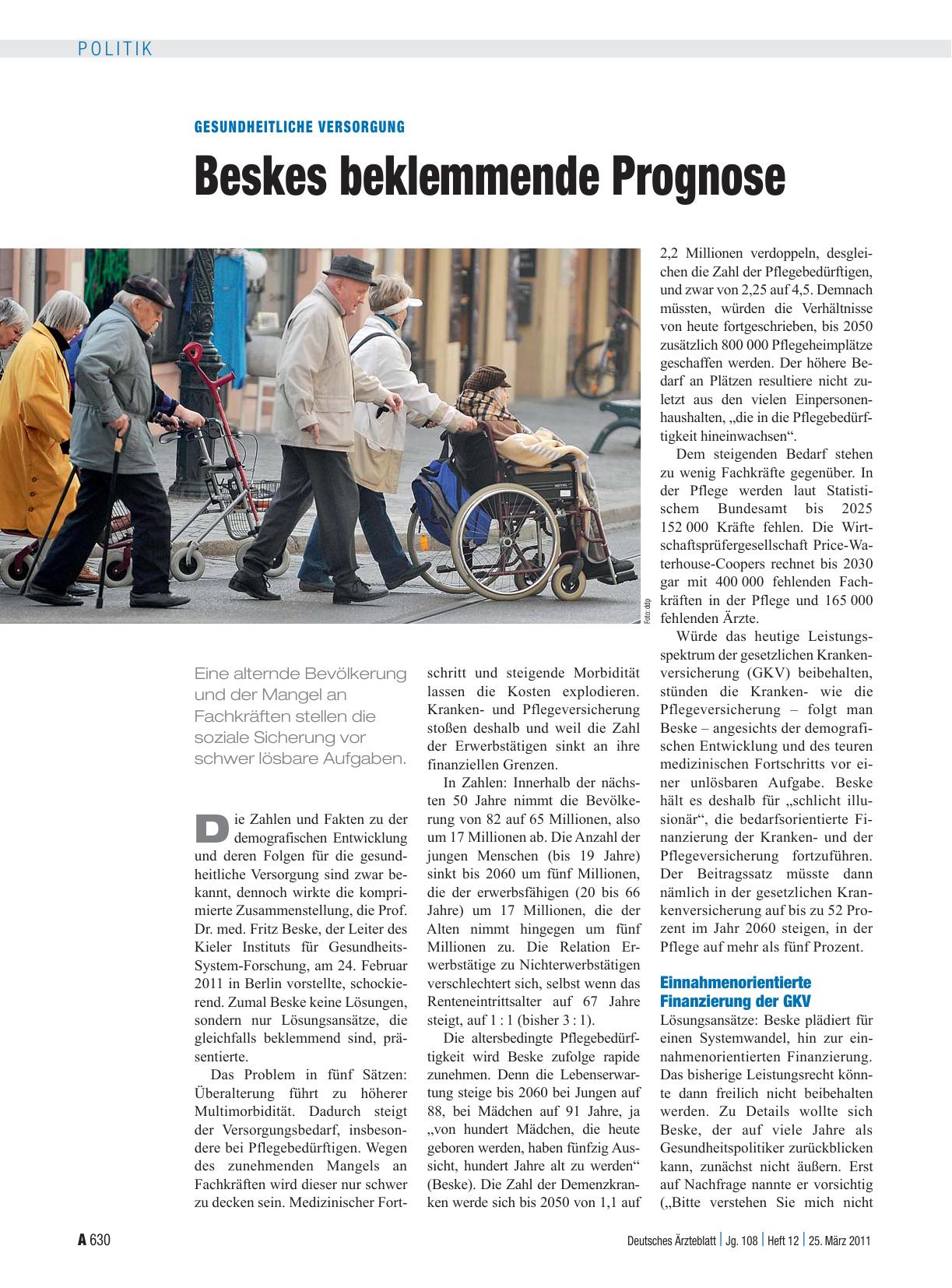 Vorschauseite 1: Gesundheitliche Versorgung: Beskes beklemmende Prognose