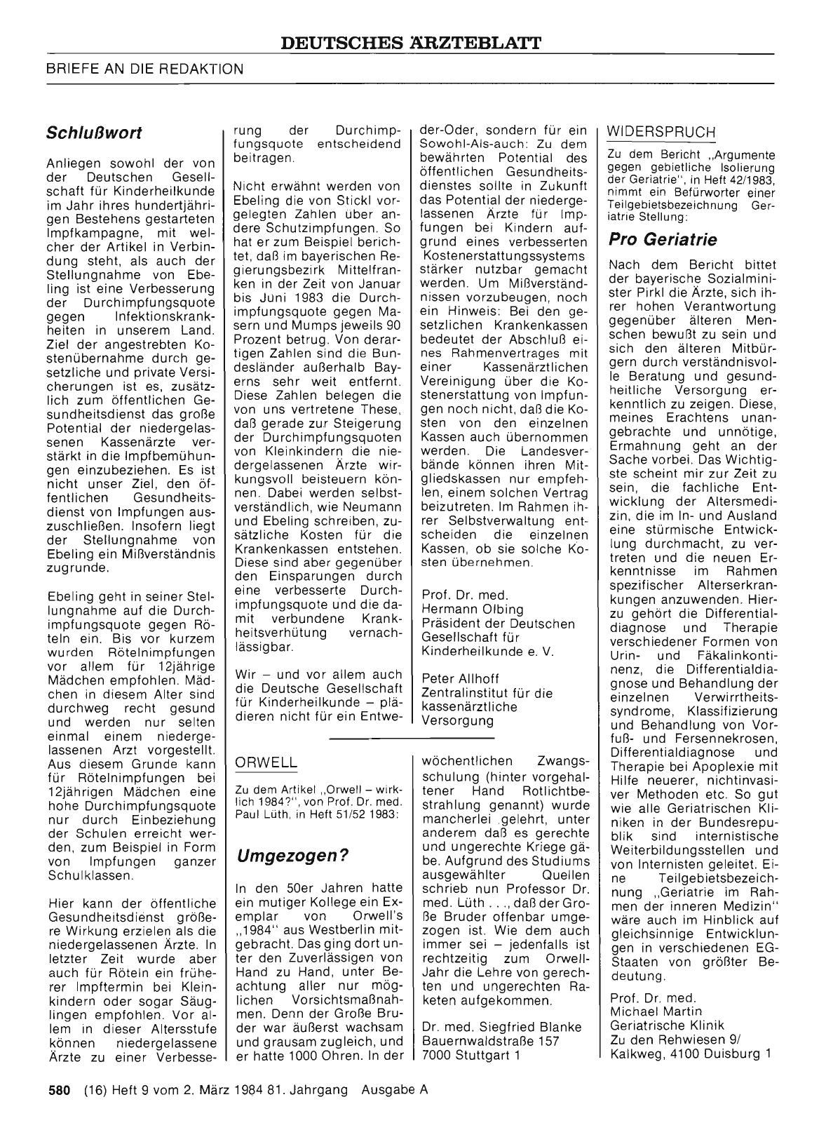 Vorschauseite 1: ORWELL: Umgezogen?