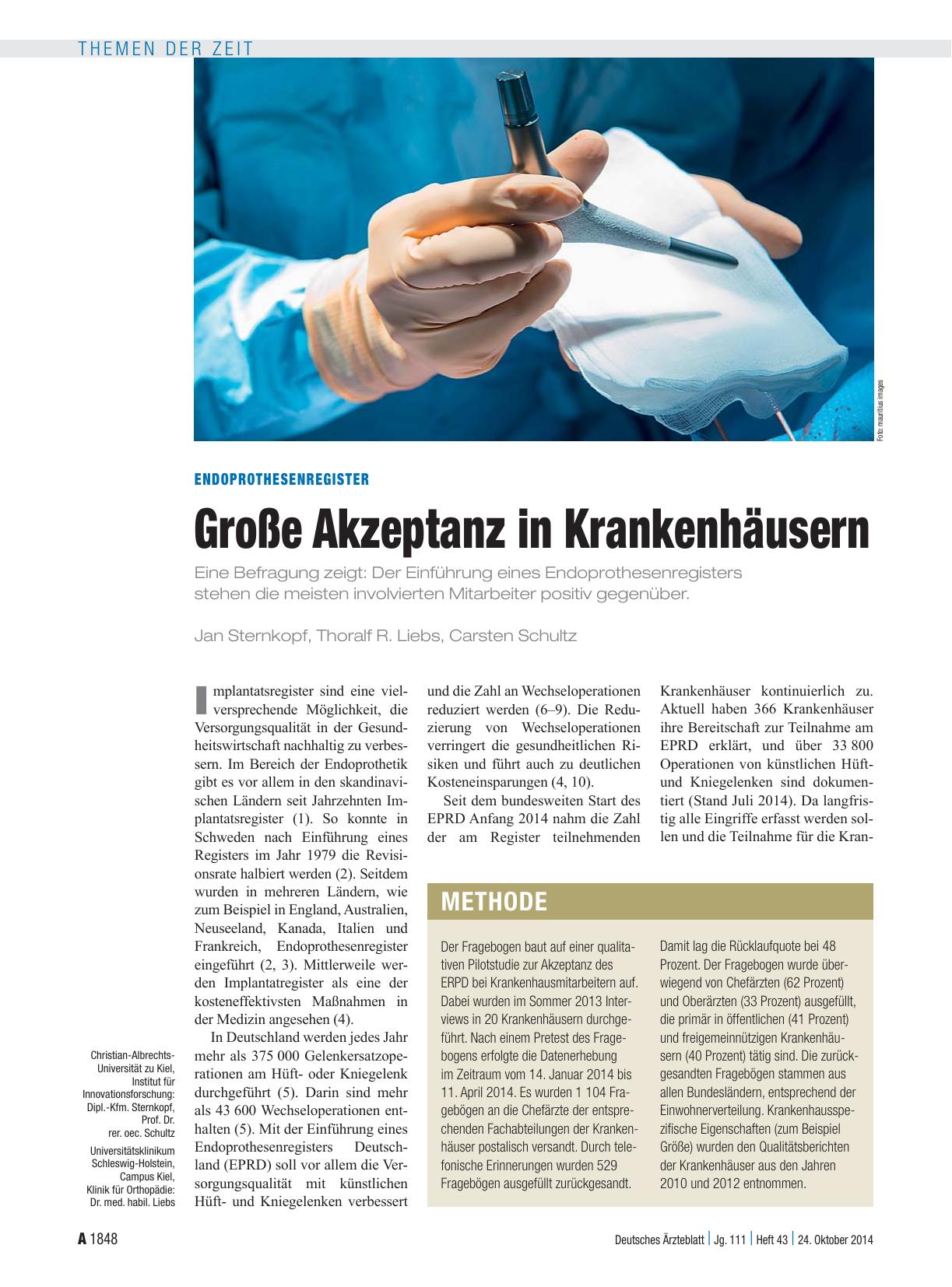 Vorschauseite 1: Endoprothesenregister: Große Akzeptanz in Krankenhäusern