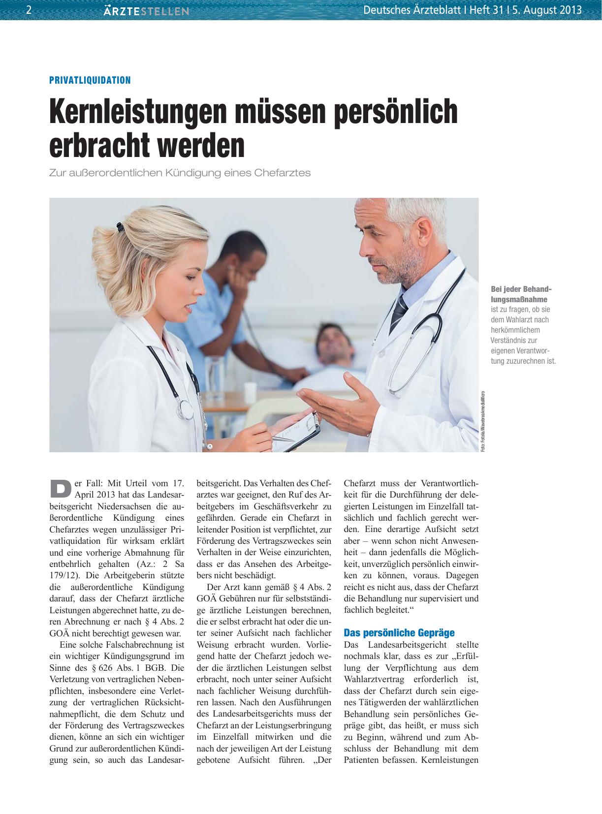 Vorschauseite 1: Privatliquidation: Kernleistungen müssen persönlich erbracht werden