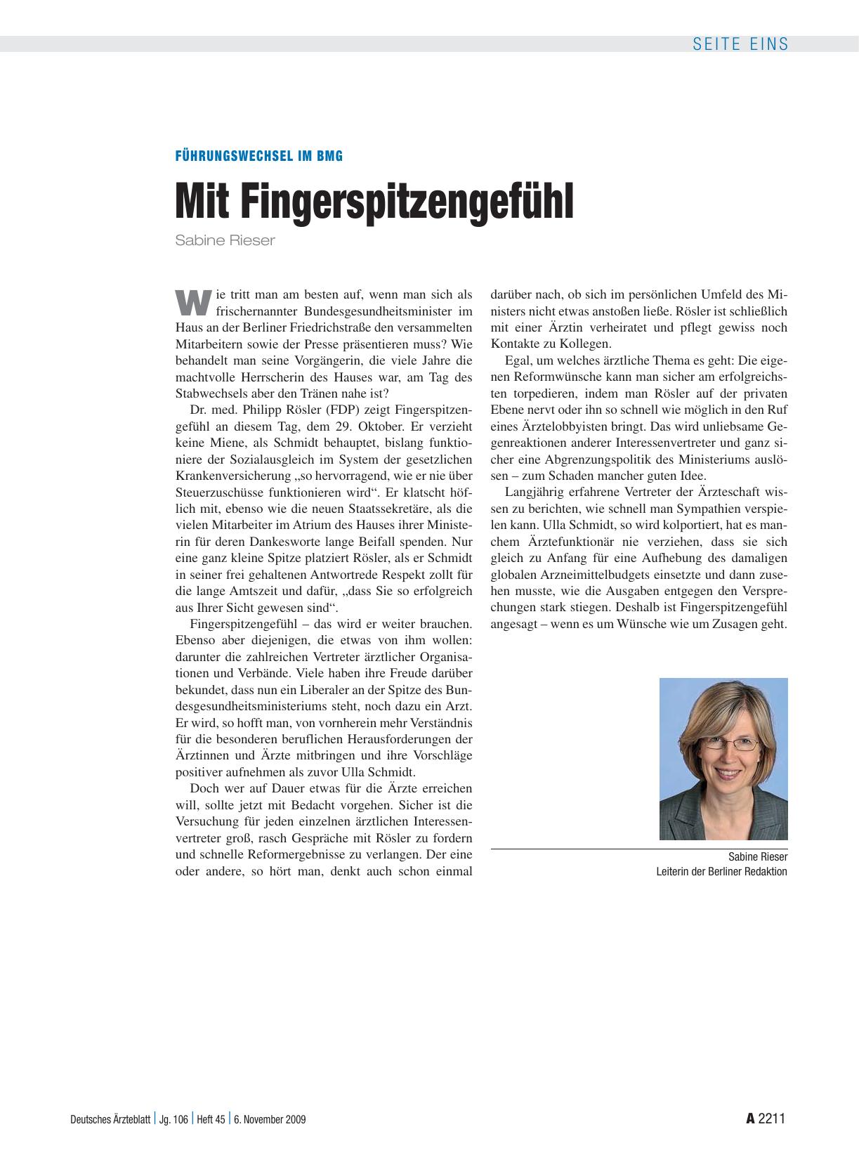 Vorschauseite 1: Führungswechsel im BMG: Mit Fingerspitzengefühl