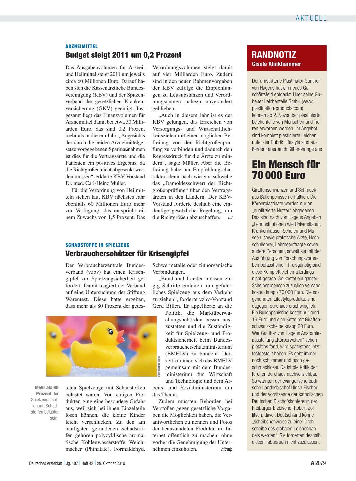 Vorschauseite 1: Arzneimittel: Budget steigt 2011 um 0, 2 Prozent