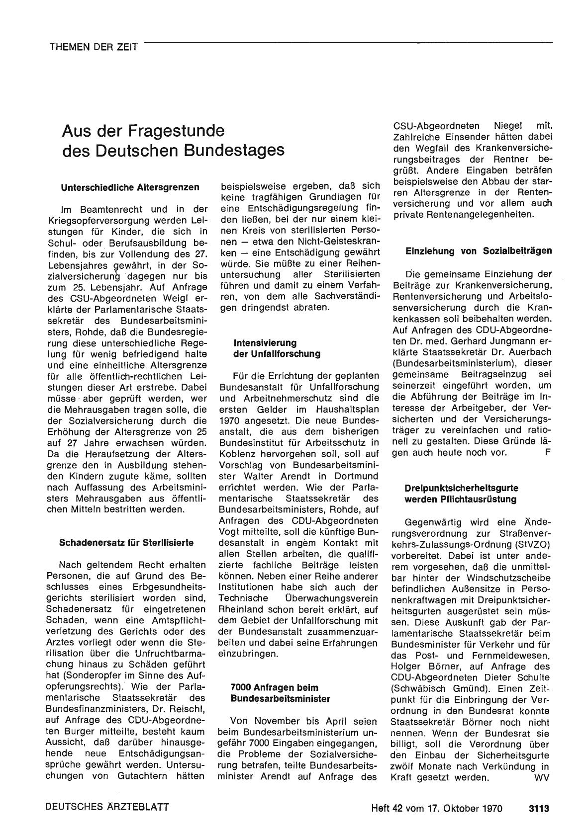 Vorschauseite 1: Aus der Fragestunde des Deutschen Bundestages