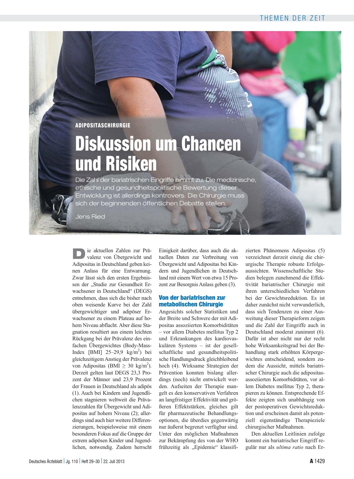 Vorschauseite 1: Adipositaschirurgie: Diskussion um Chancen und Risiken