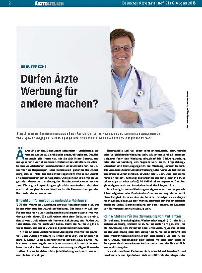 Vorschauseite 1: Berufsrecht: Dürfen Ärzte Werbung für andere machen?