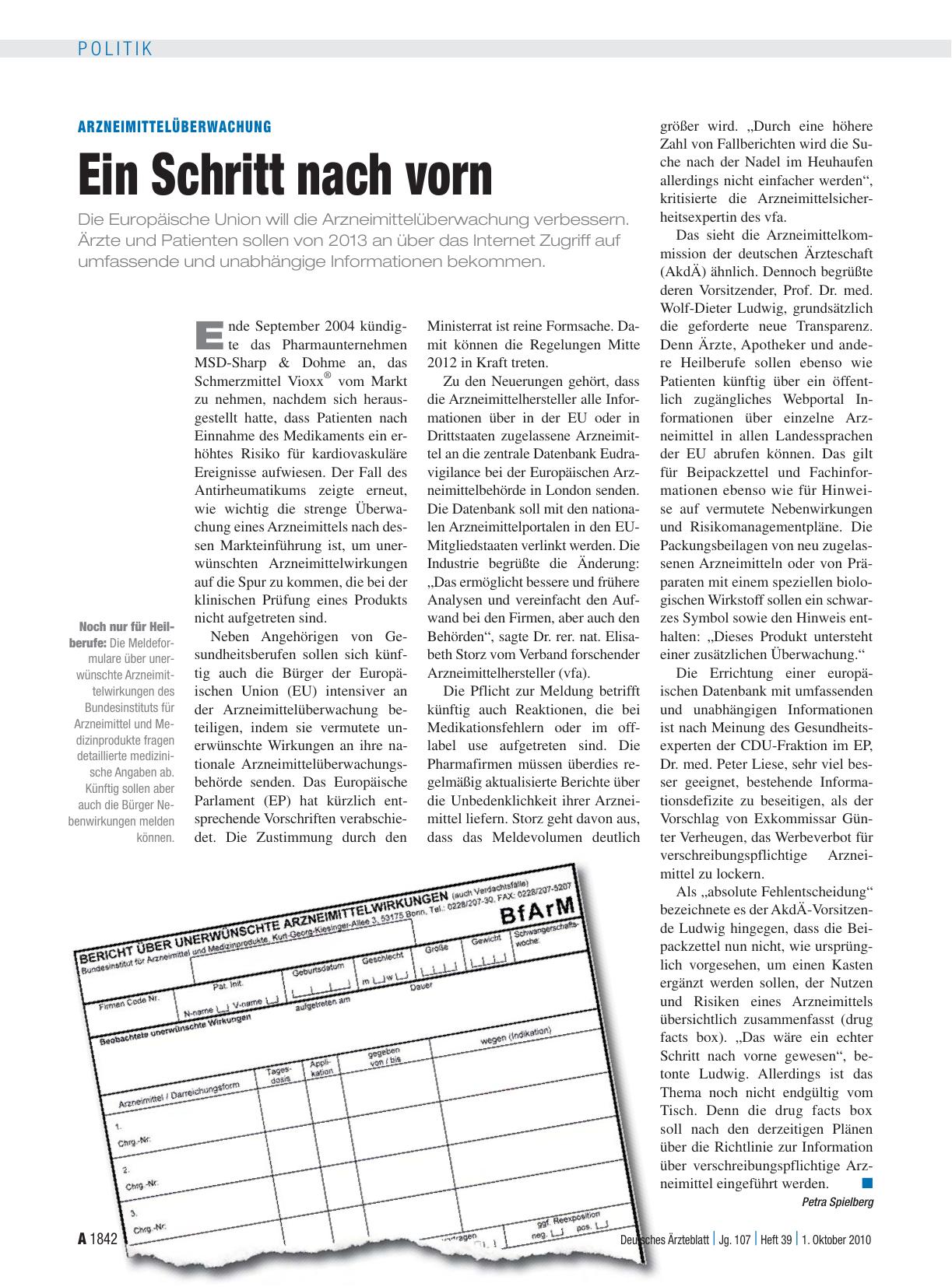 Vorschauseite 1: Arzneimittelüberwachung: Ein Schritt nach vorn