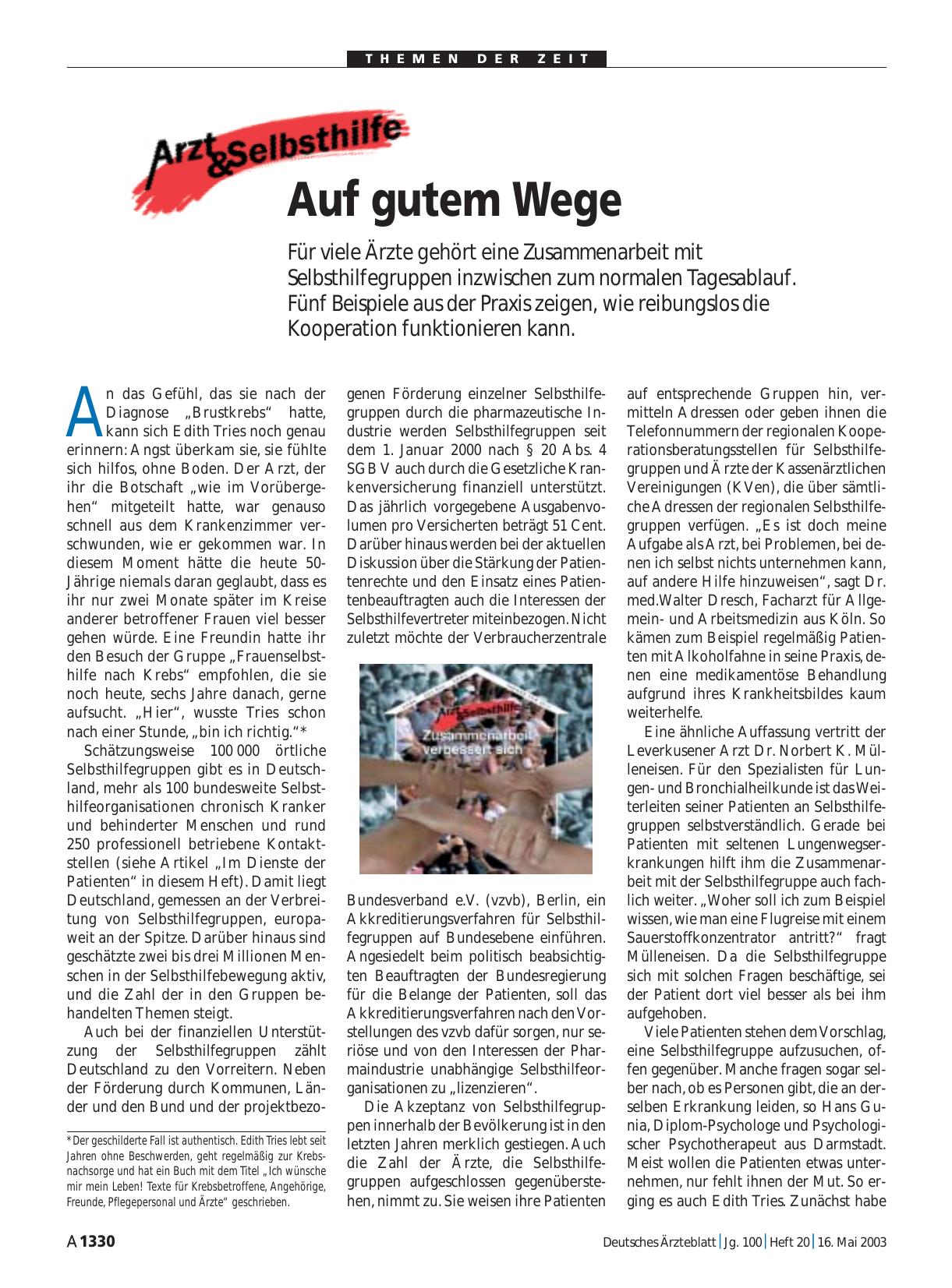 Vorschauseite 1: Arzt & Selbsthilfe: Auf gutem Wege