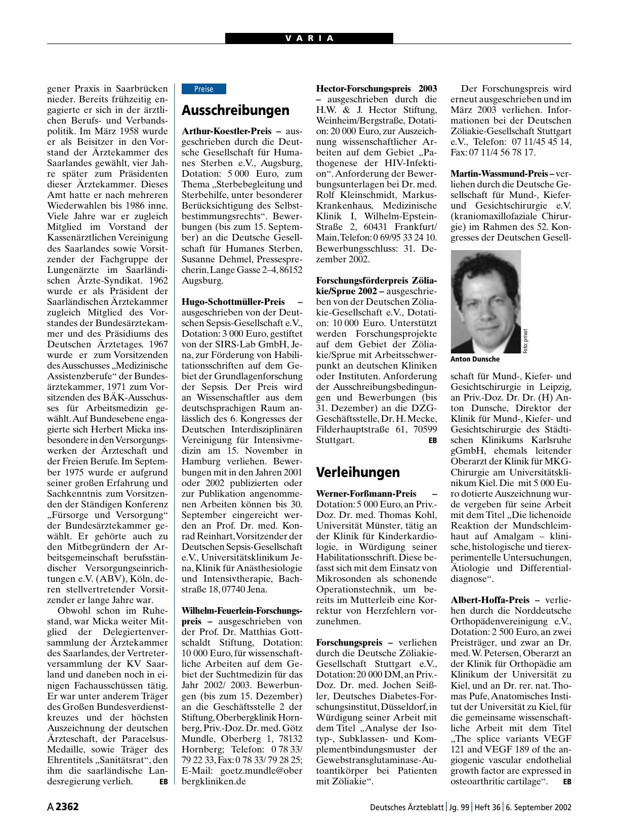 Vorschauseite 1: Verleihungen