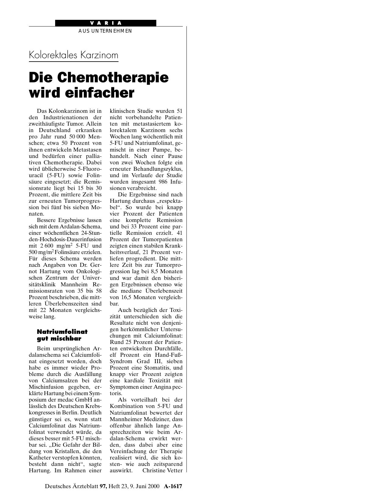 Vorschauseite 1: Kolorektales Karzinom: Die Chemotherapie wird einfacher