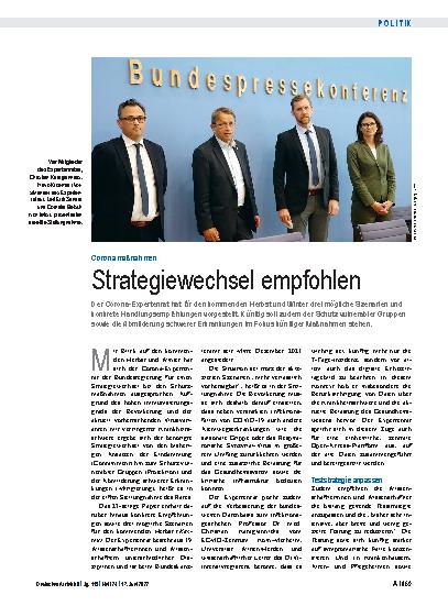 Vorschauseite 1: Coronamaßnahmen: Strategiewechsel empfohlen