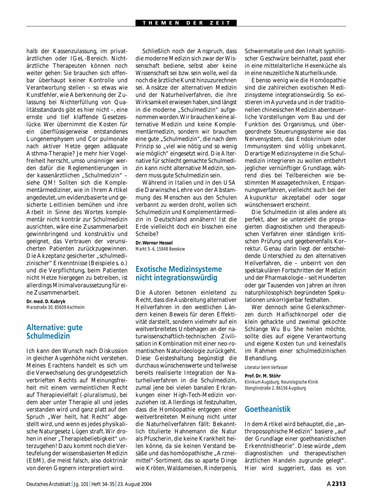 Vorschauseite 1: Schulmedizin und Komplementärmedizin – Verständnis und Zusammenarbeit müssen vertieft werden: Alternative: gute Schulmedizin