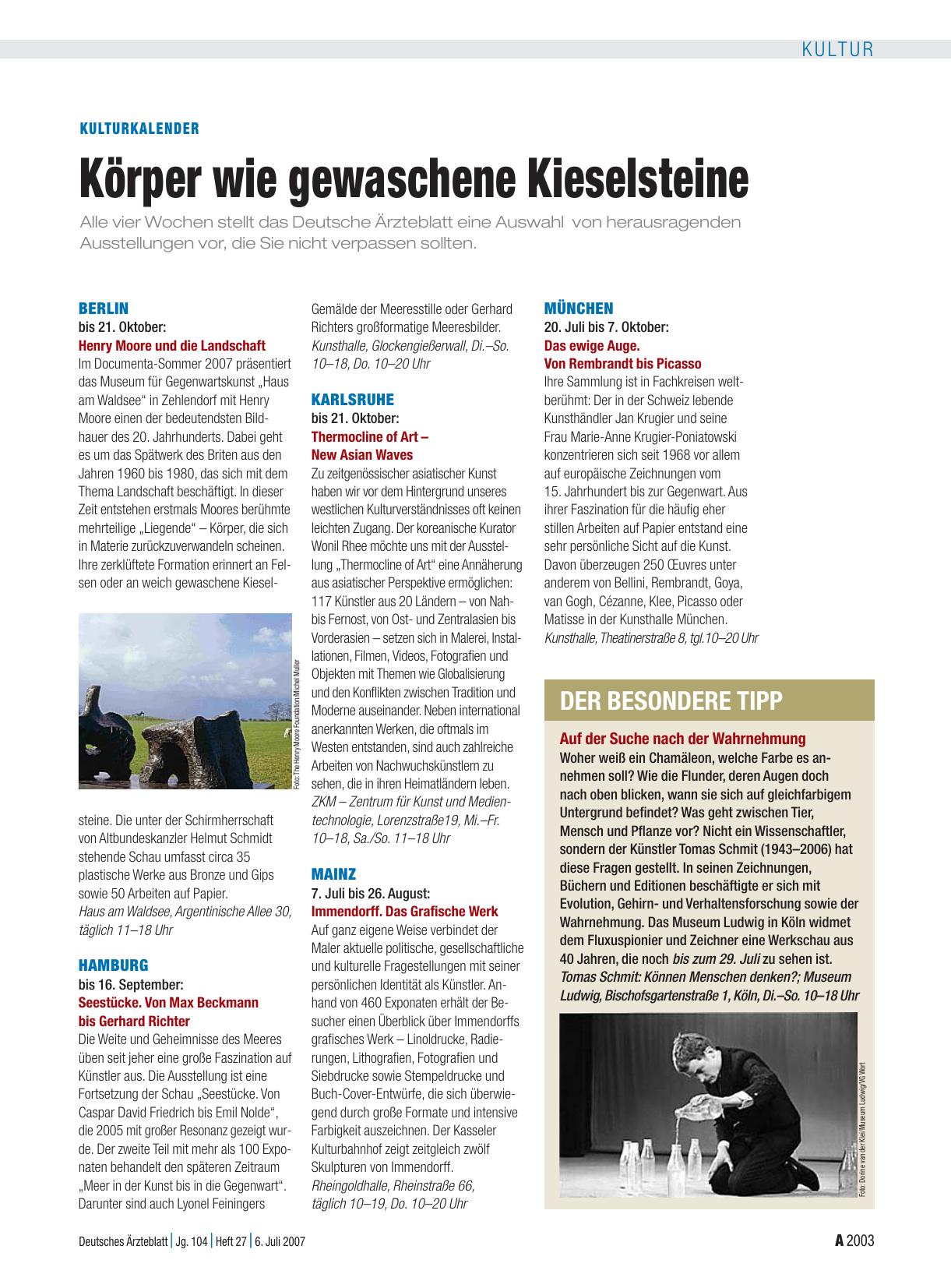 Vorschauseite 1: Kulturkalender: Körper wie gewaschene Kieselsteine