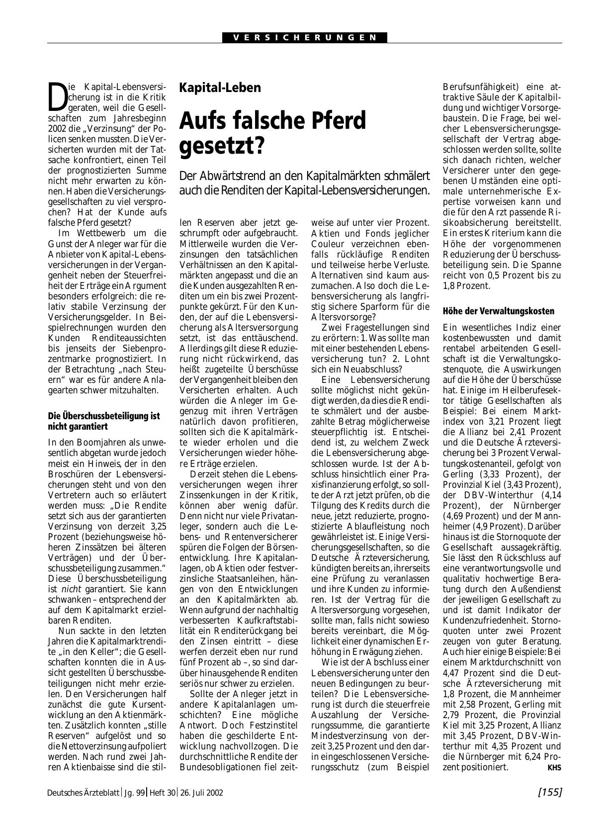 Vorschauseite 1: Kapital-Leben: Aufs falsche Pferd gesetzt?