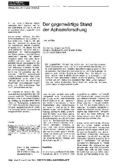 Vorschauseite 1: Der gegenwärtige Stand der Aphasieforschung
