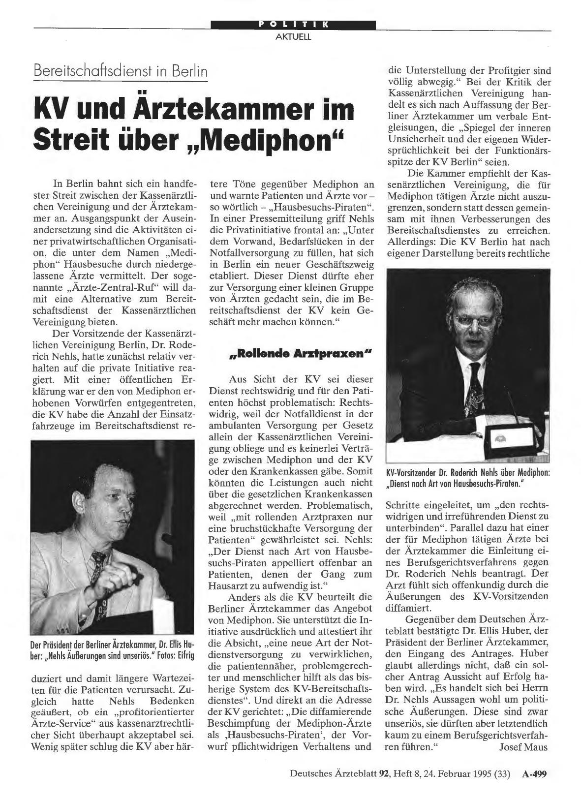 Vorschauseite 1: Bereitschaftsdienst in Berlin: KV und Ärztekammer im Streit über „Mediphon“
