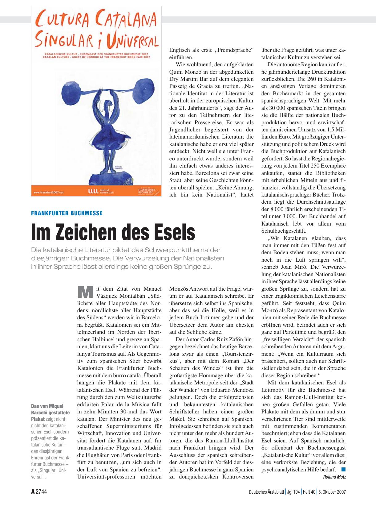 Vorschauseite 1: Frankfurter Buchmesse: Im Zeichen des Esels