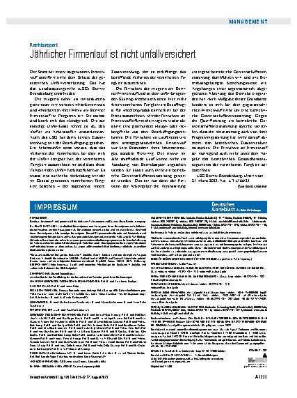 Vorschauseite 1: Rechtsreport: Jährlicher Firmenlauf ist nicht unfallversichert.
