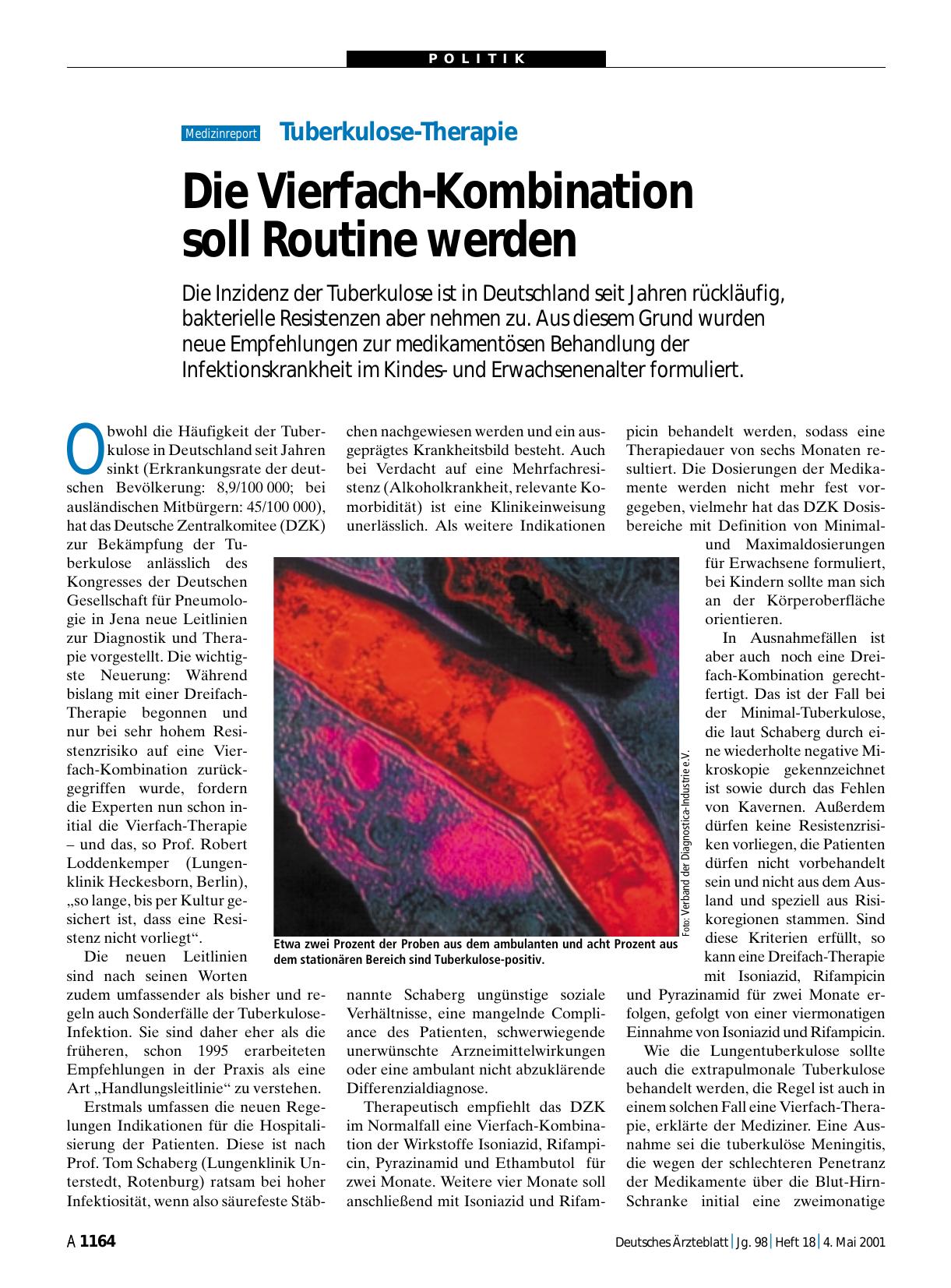 Vorschauseite 1: Tuberkulose-Therapie: Die Vierfach-Kombination soll Routine werden