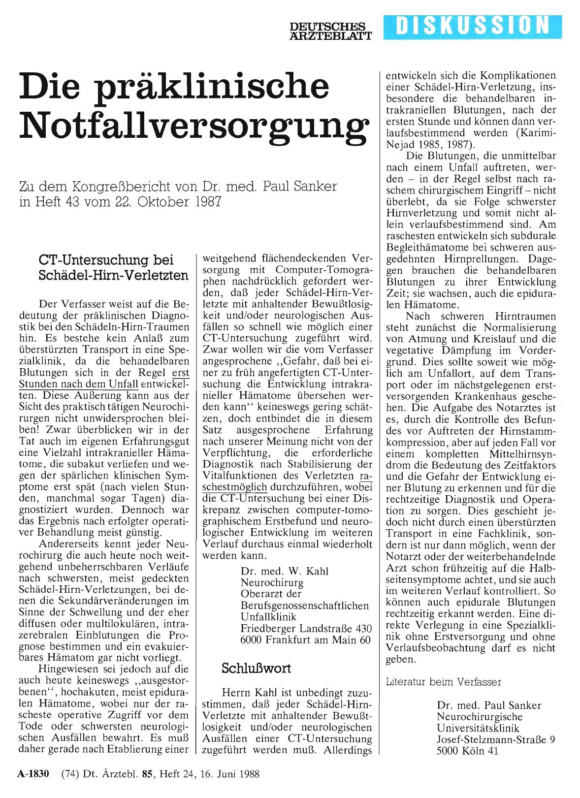 Vorschauseite 1: Die präklinische Notfallversorgung: Schlußwort