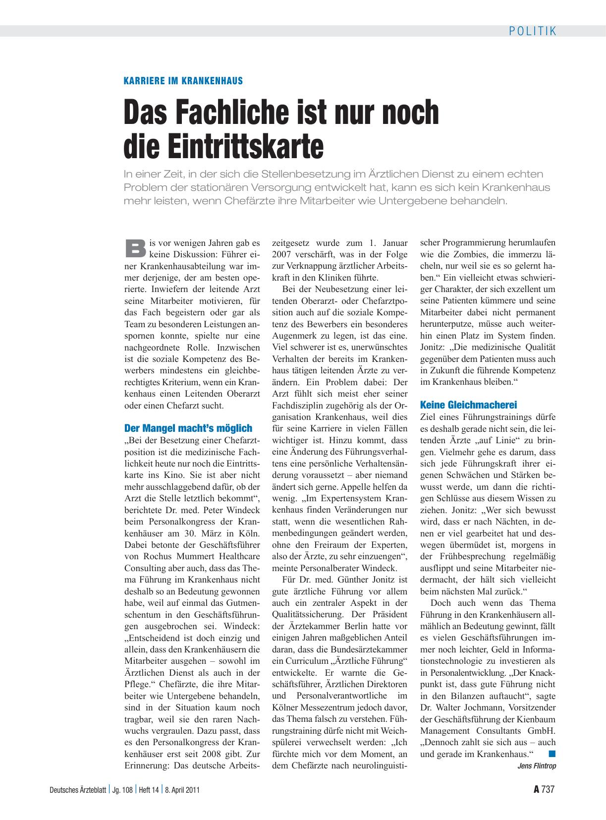 Vorschauseite 1: Karriere im Krankenhaus: Das Fachliche ist nur noch die Eintrittskarte