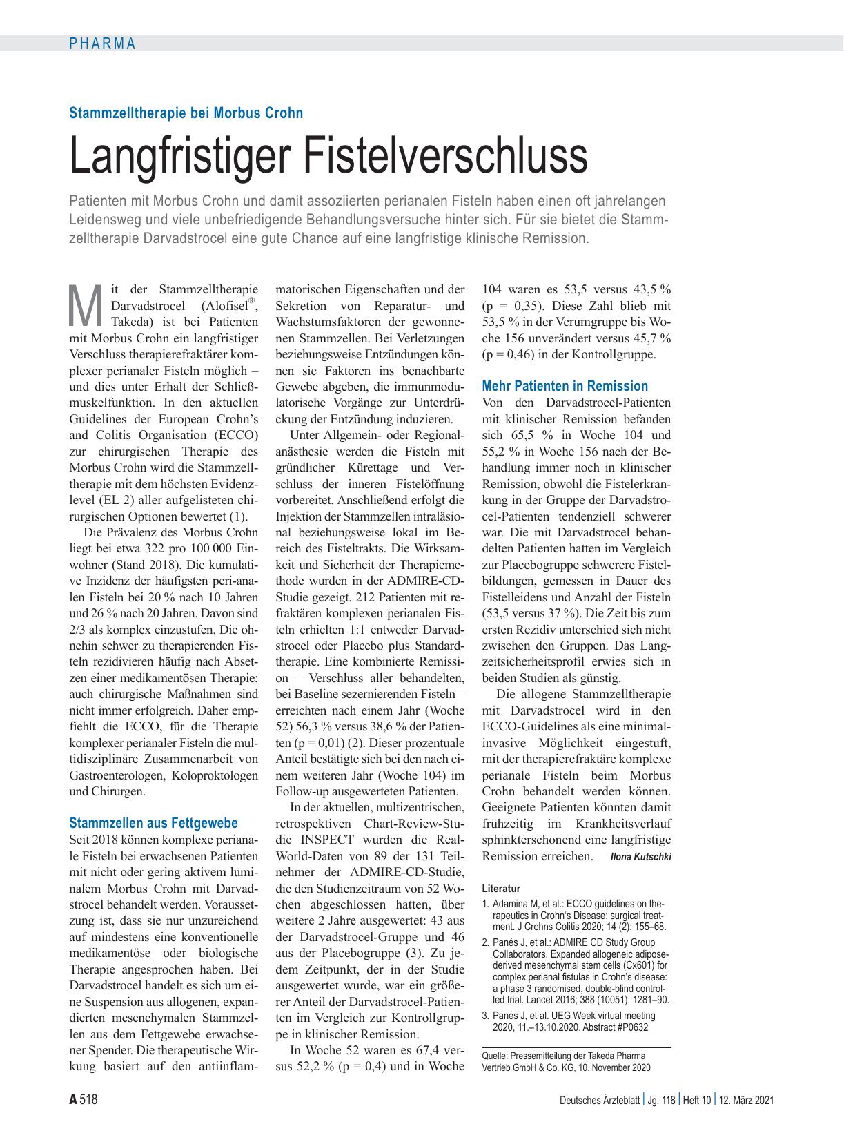 Vorschauseite 1: Stammzelltherapie bei Morbus Crohn: Langfristiger Fistelverschluss